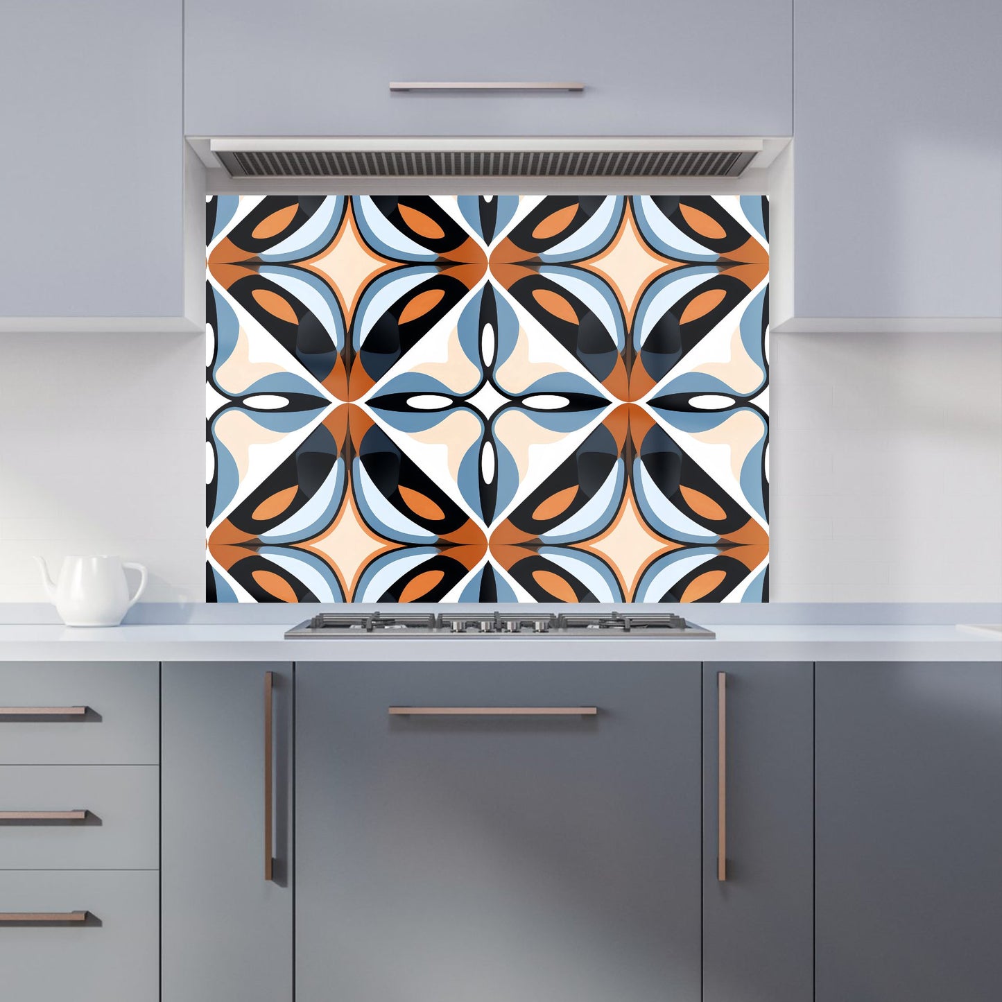 Brown And Blue Geometric Pattern Kitchen Splashback
