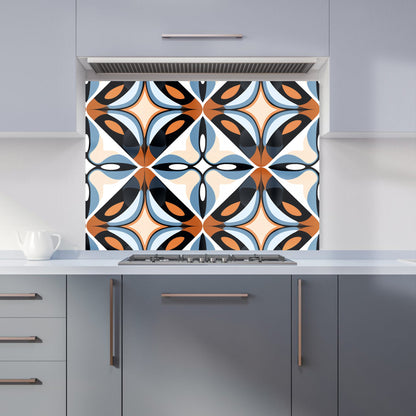 Brown And Blue Geometric Pattern Kitchen Splashback