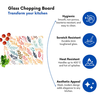 Colouful Sping Leaves Glass Chopping Board