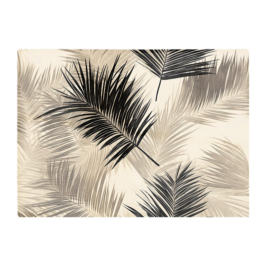 Black And White Tropical Palm Leaves Glass Chopping Board