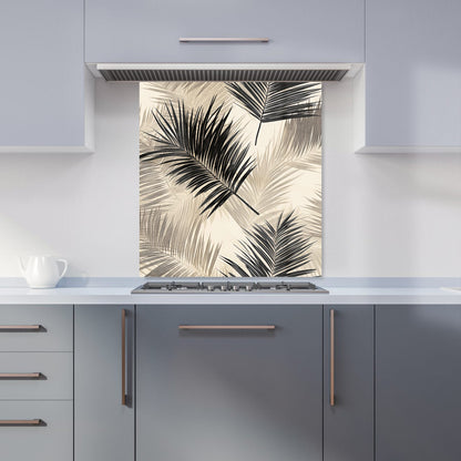 Black And White Tropical Palm Leaves Kitchen Splashback