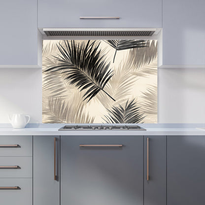 Black And White Tropical Palm Leaves Kitchen Splashback