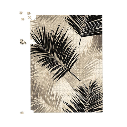 Black And White Tropical Palm Leaves Jigsaw Puzzle