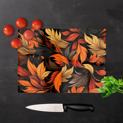 Autumn Leaves Design Glass Chopping Board