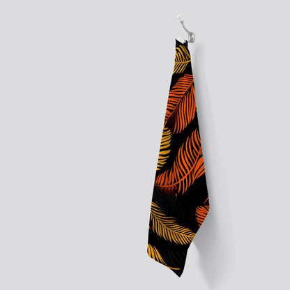 Orange Feather Leaves Tea Towel