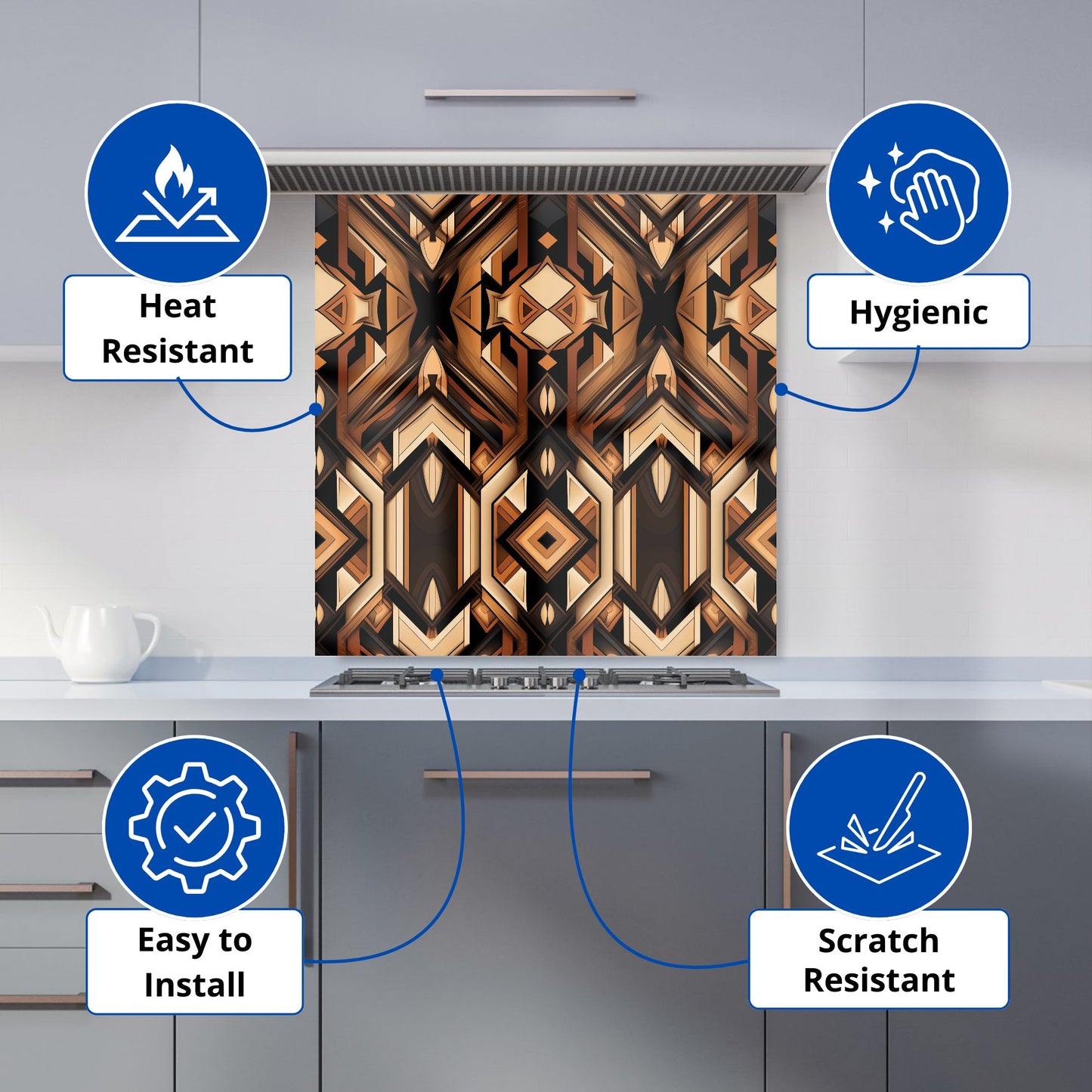 Black And Brown Intricate Pattern Kitchen Splashback