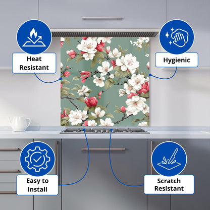 Pink And White Blossom Kitchen Splashback