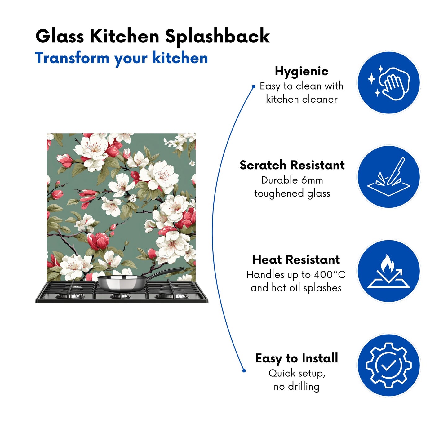 Pink And White Blossom Kitchen Splashback