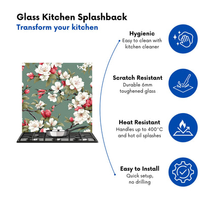 Pink And White Blossom Kitchen Splashback
