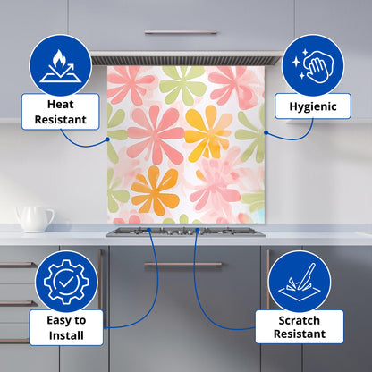 Yellow And Pink Flowers Kitchen Splashback