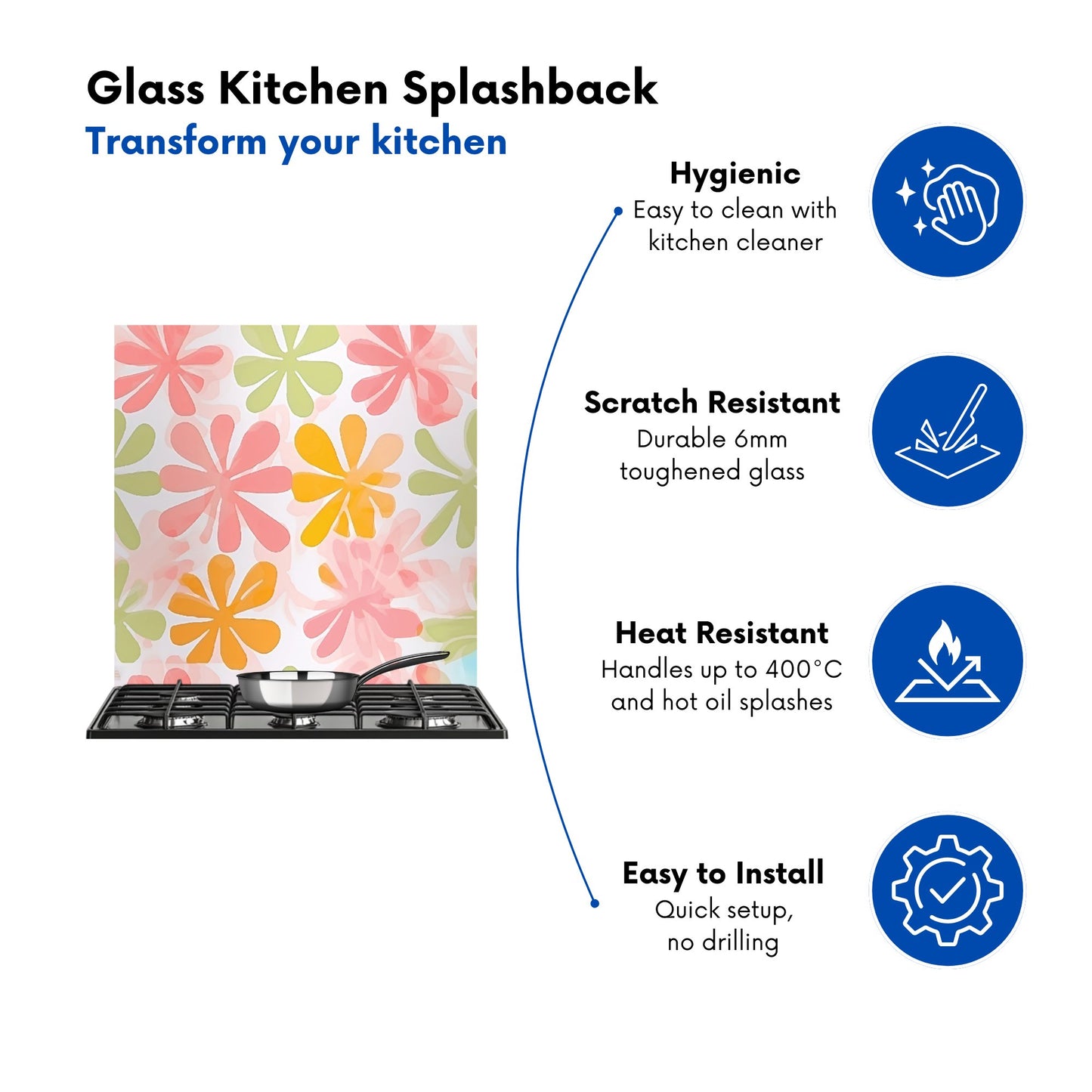 Yellow And Pink Flowers Kitchen Splashback