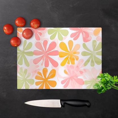 Yellow And Pink Flowers Glass Chopping Board