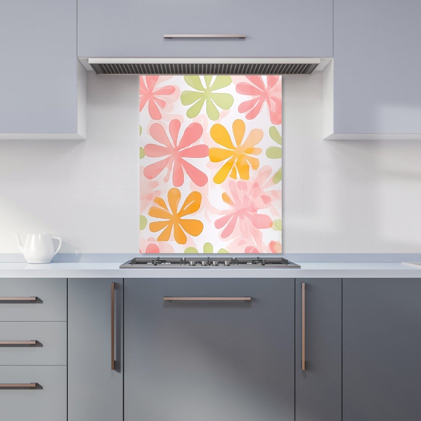 Yellow And Pink Flowers Kitchen Splashback