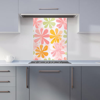 Yellow And Pink Flowers Kitchen Splashback