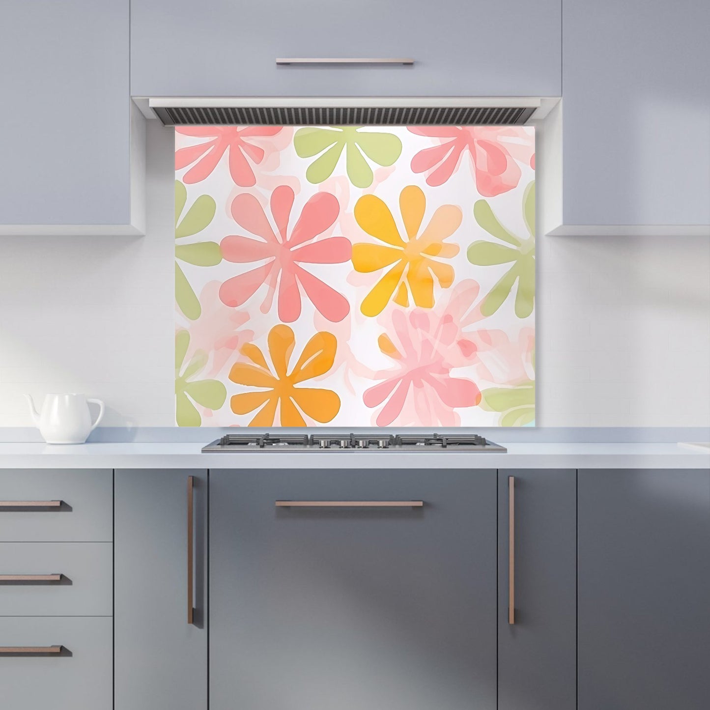 Yellow And Pink Flowers Kitchen Splashback