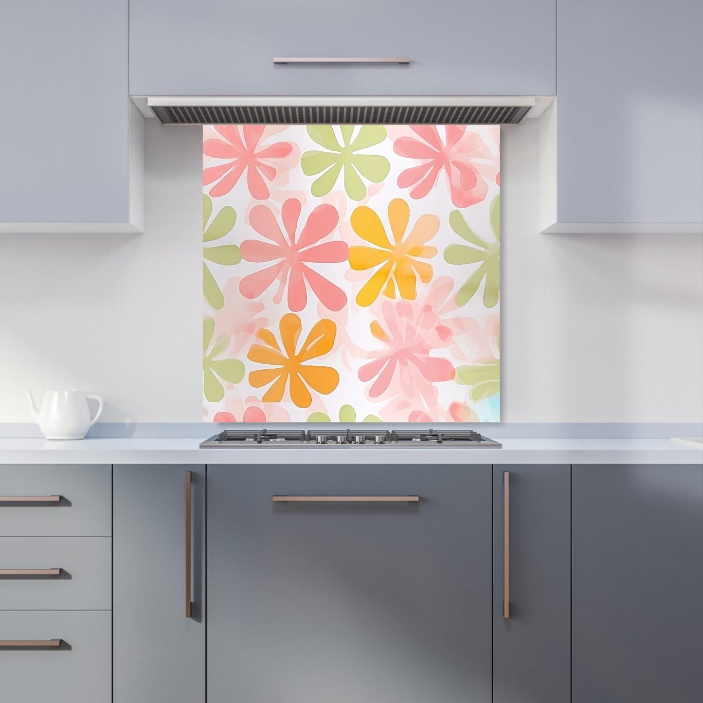 Yellow And Pink Flowers Kitchen Splashback