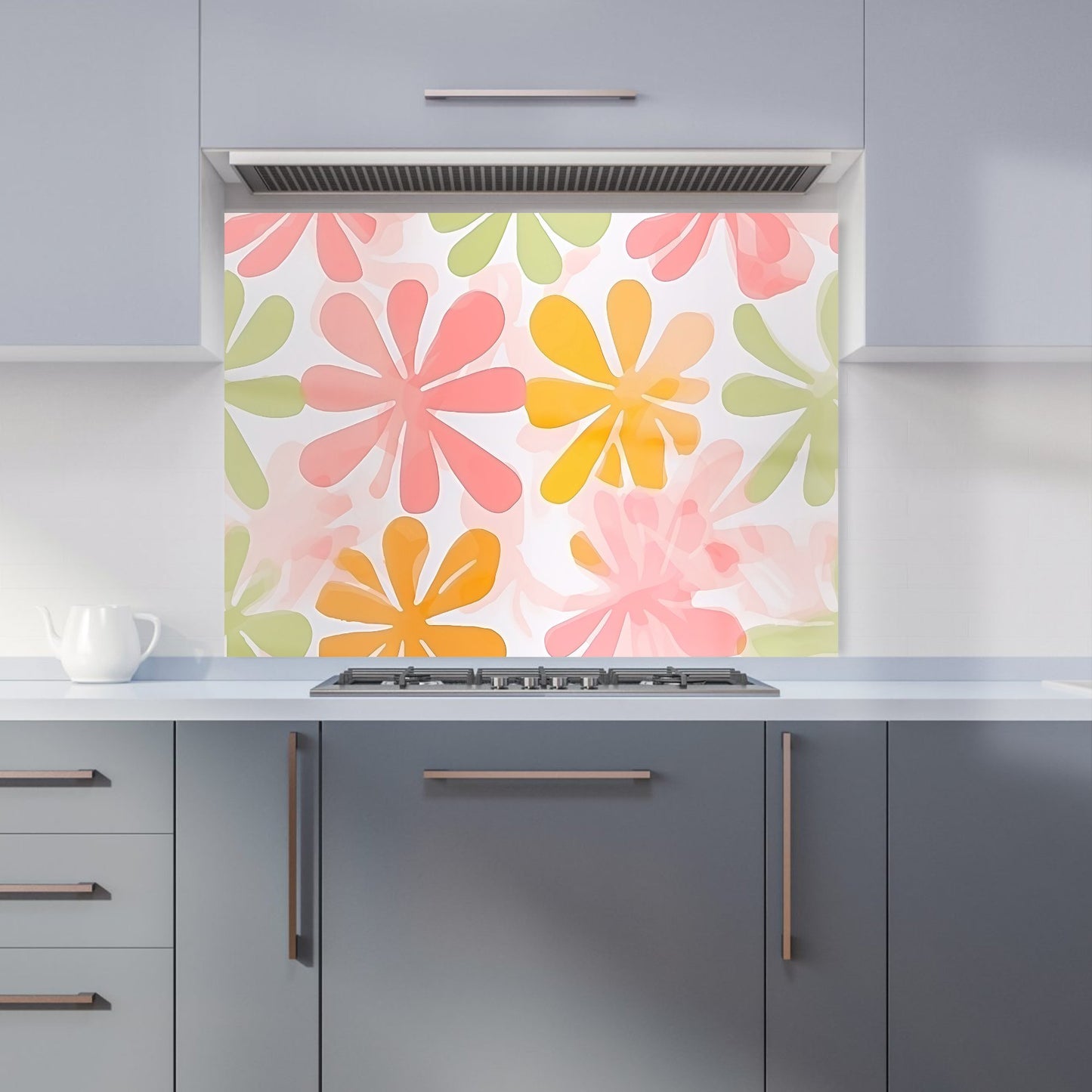 Yellow And Pink Flowers Kitchen Splashback
