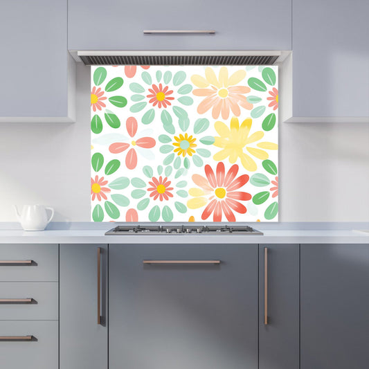 Green and Yellow Flowers Kitchen Splashback