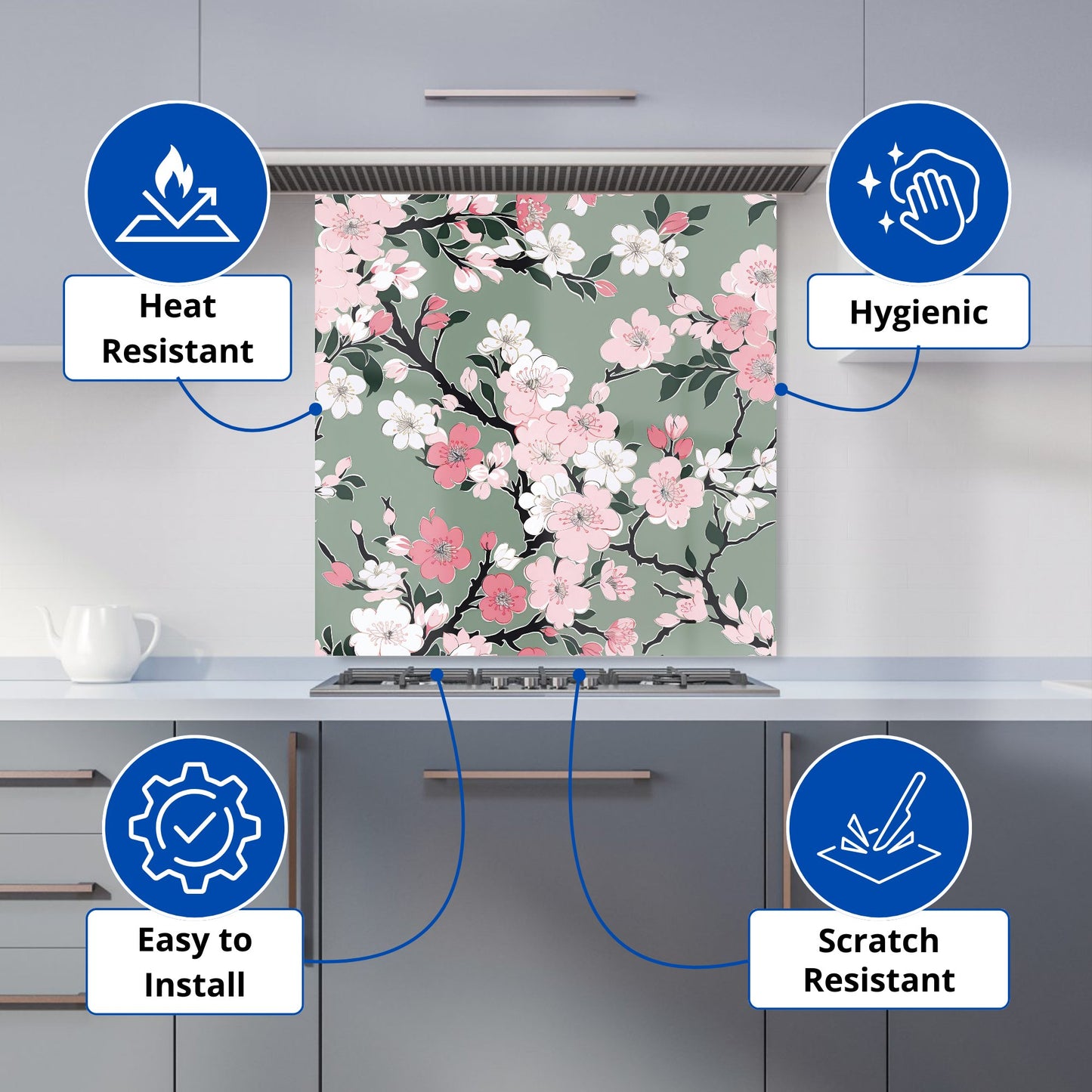 Pink Floral Abstract Pattern Kitchen Splashback