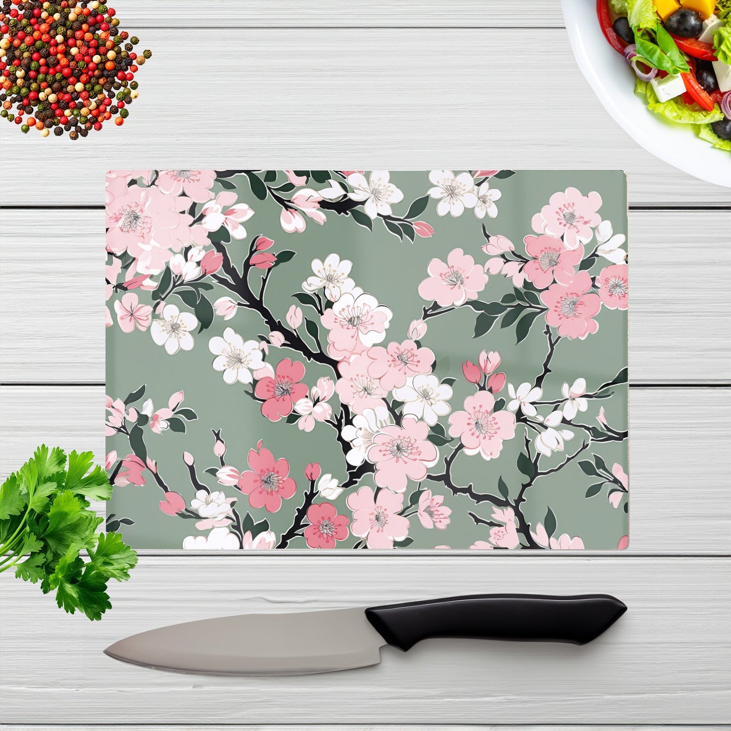 Pink Floral Abstract Pattern Glass Chopping Board