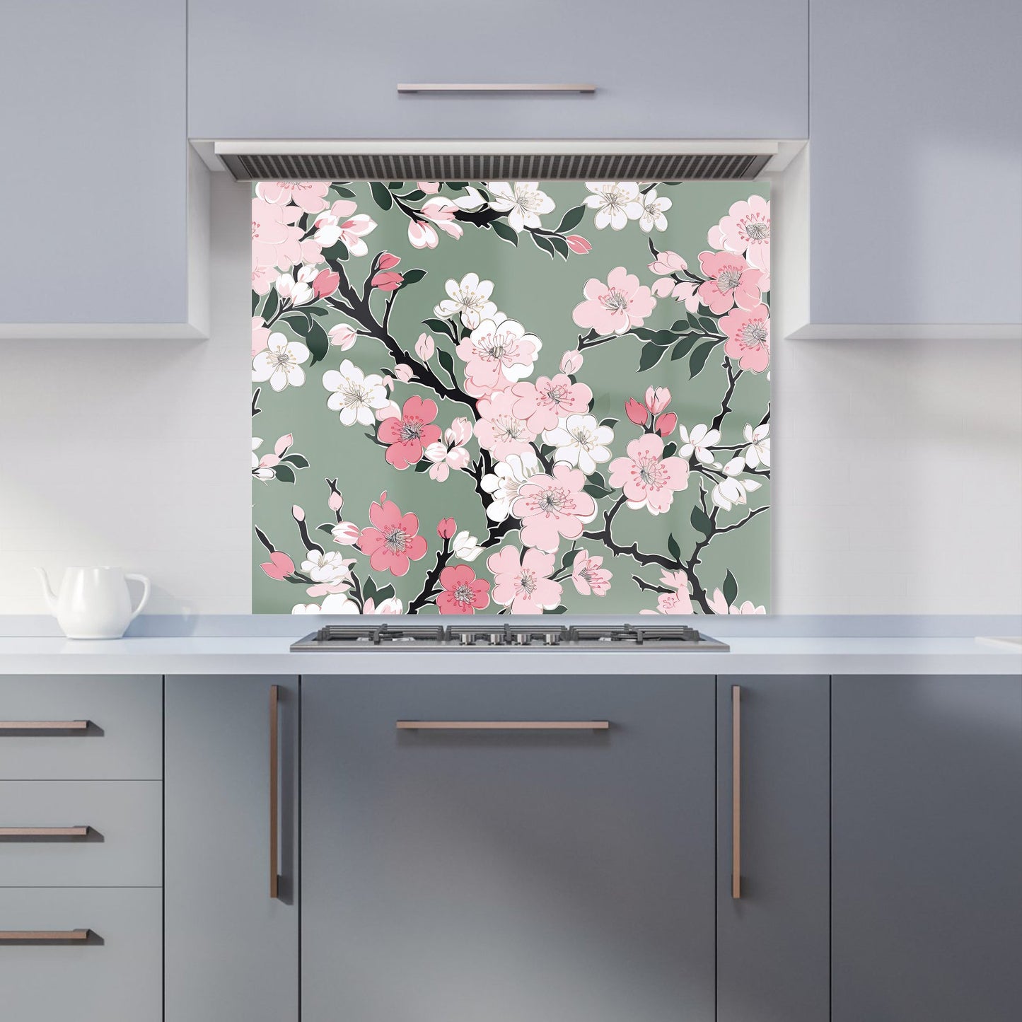 Pink Floral Abstract Pattern Kitchen Splashback