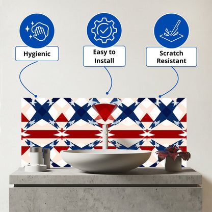 American Flag Abstract Pattern Glass Bathroom Splashback