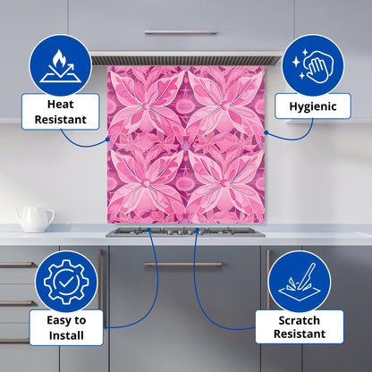 Pink Abstract Floral Design Kitchen Splashback
