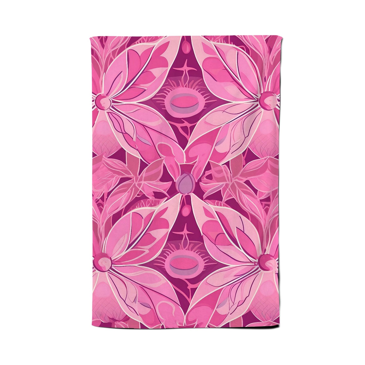Pink Abstract Floral Design Tea Towel