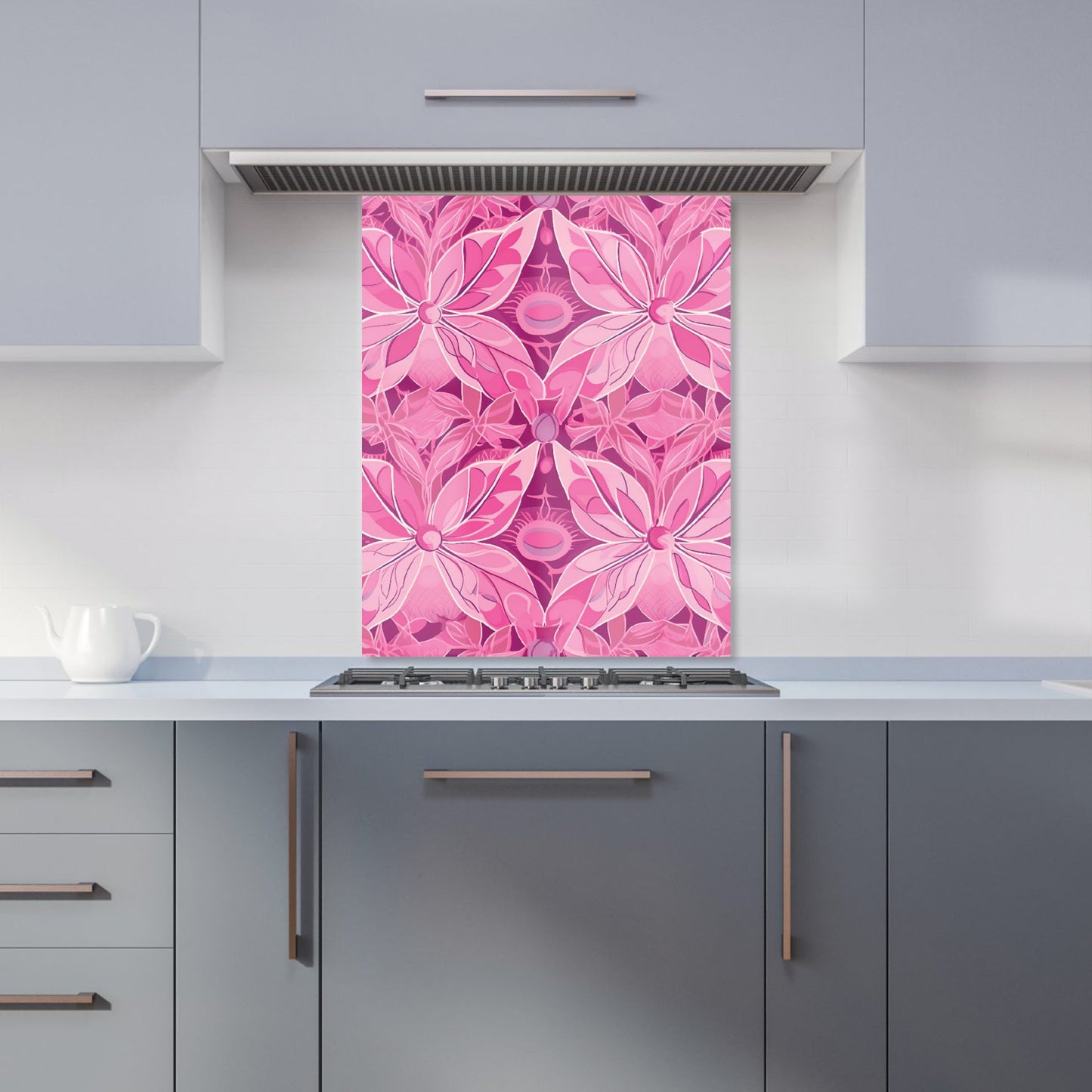Pink Abstract Floral Design Kitchen Splashback