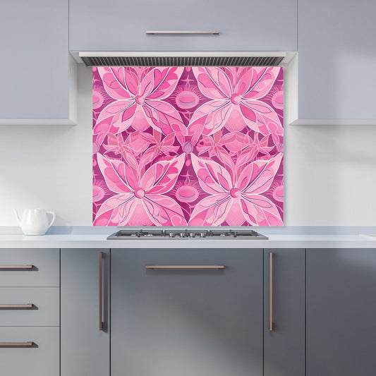 Pink Abstract Floral Design Kitchen Splashback