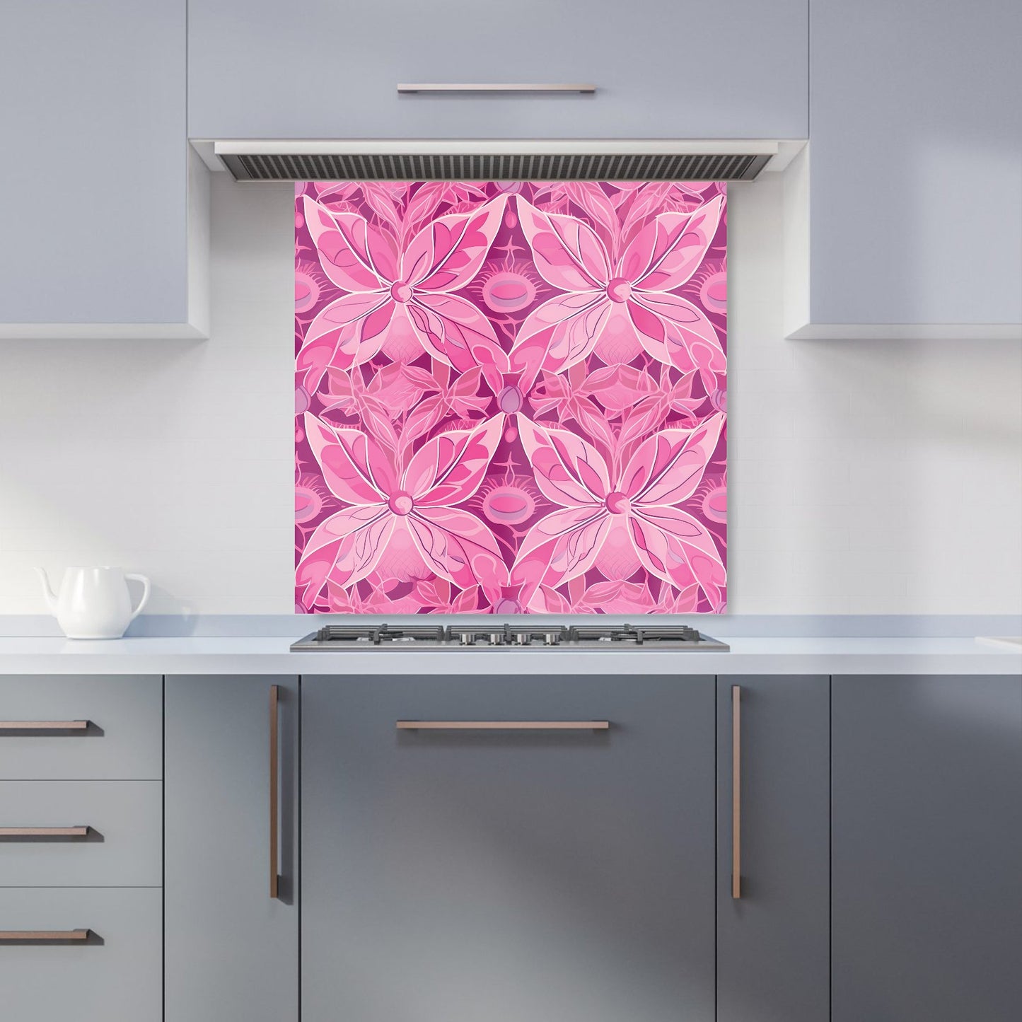 Pink Abstract Floral Design Kitchen Splashback