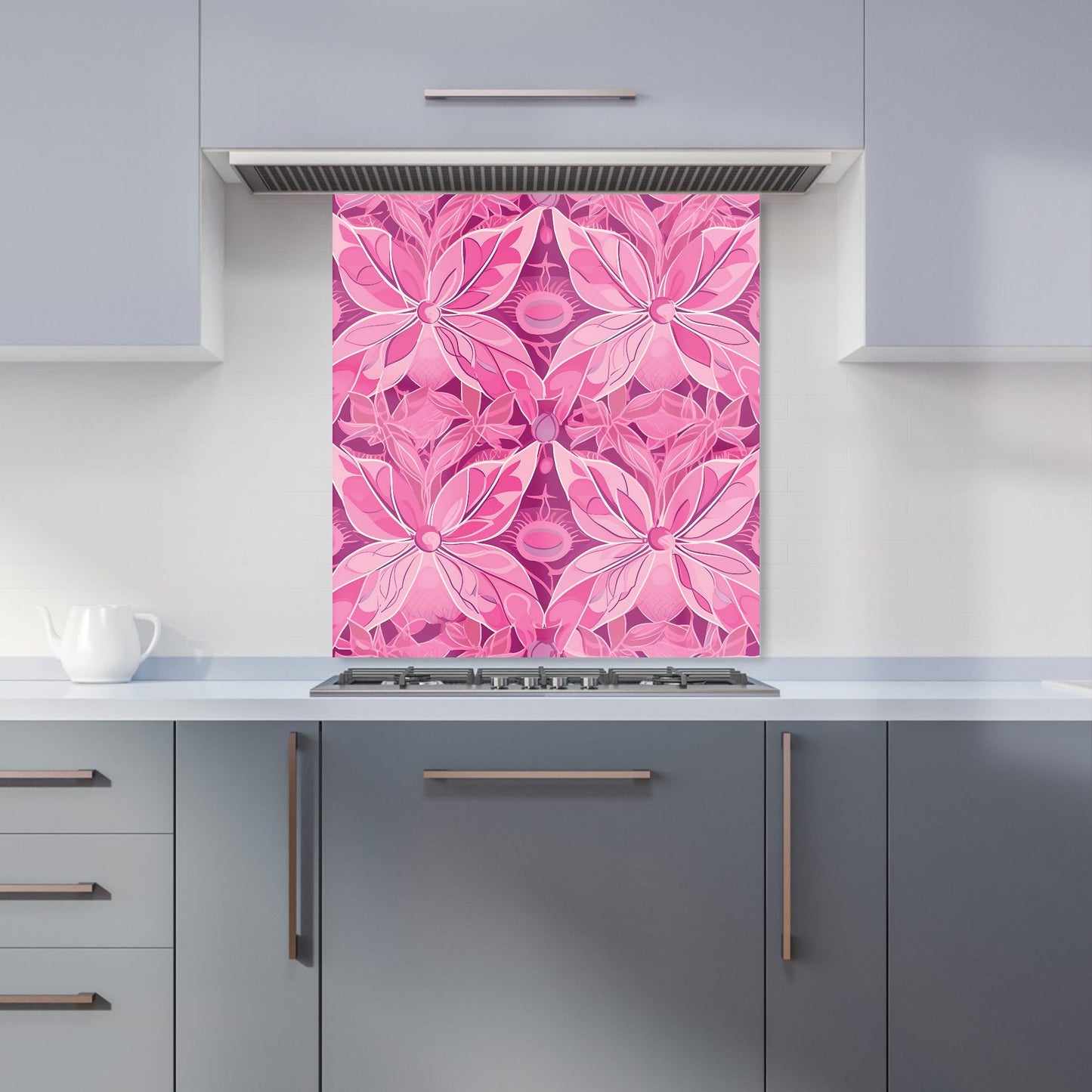 Pink Abstract Floral Design Kitchen Splashback