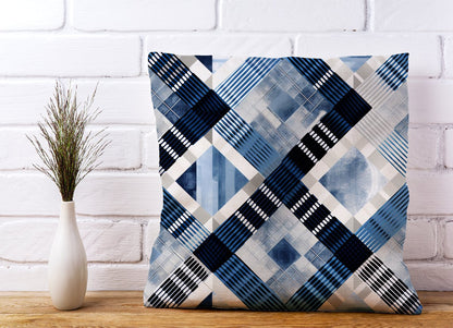 Checkered Square Black And Blue Cushions