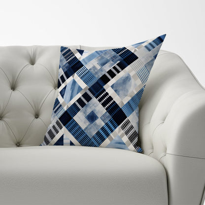 Checkered Square Black And Blue Cushions