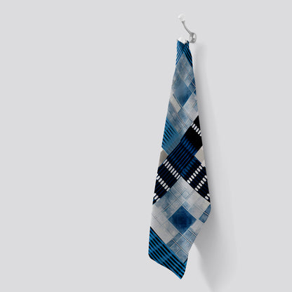 Checkered Square Black And Blue Tea Towel
