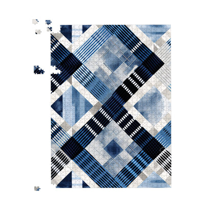 Checkered Square Black And Blue Jigsaw Puzzle