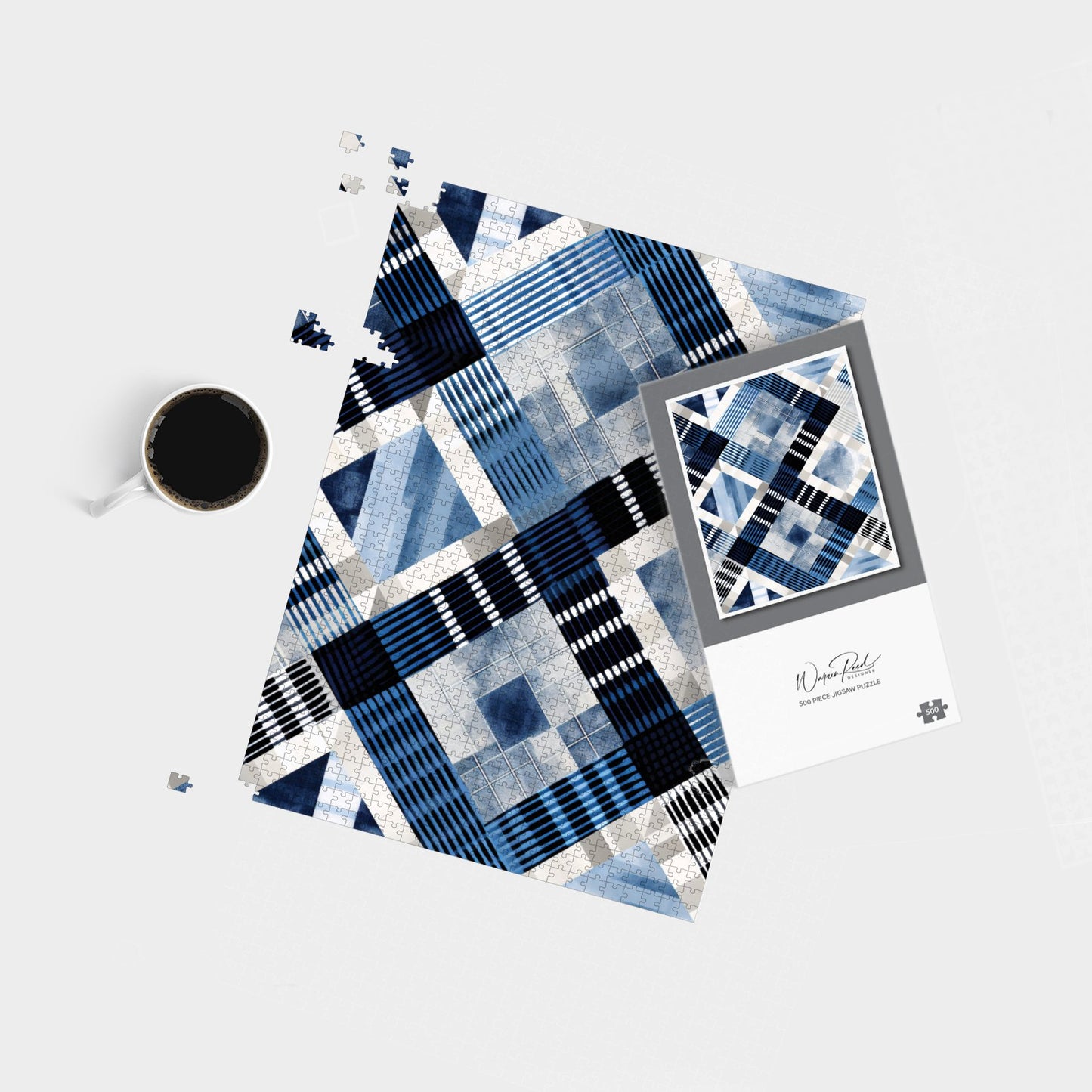 Checkered Square Black And Blue Jigsaw Puzzle