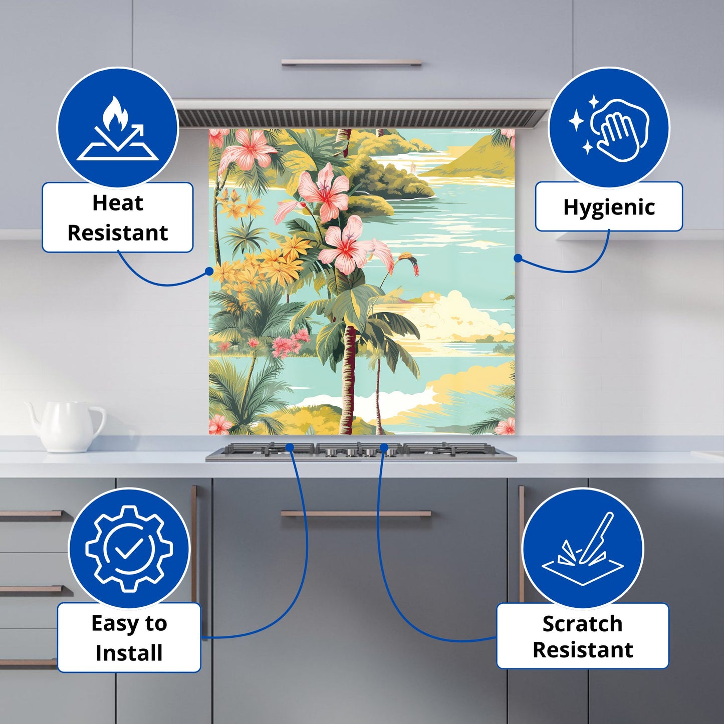 Palm Trees and Hibiscus Kitchen Splashback