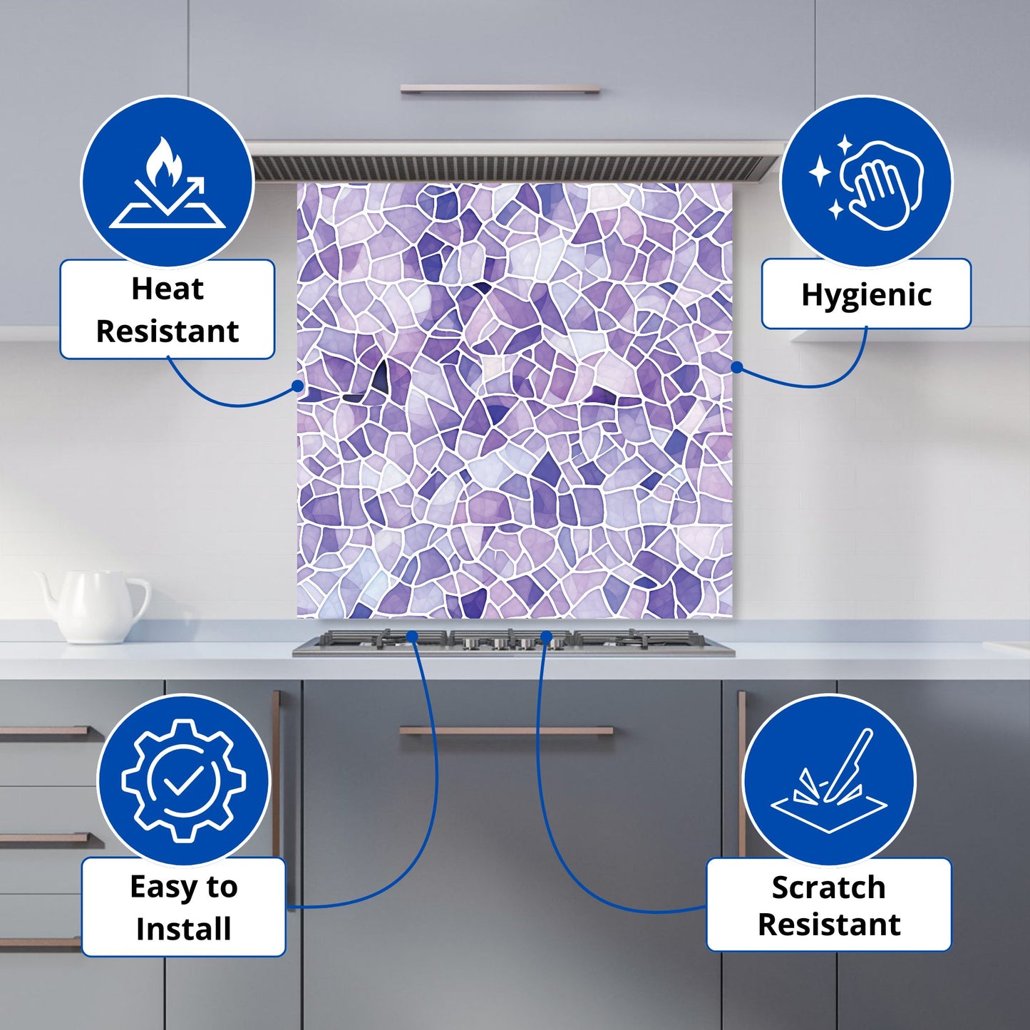 Purple and White Mosaic Design Kitchen Splashback