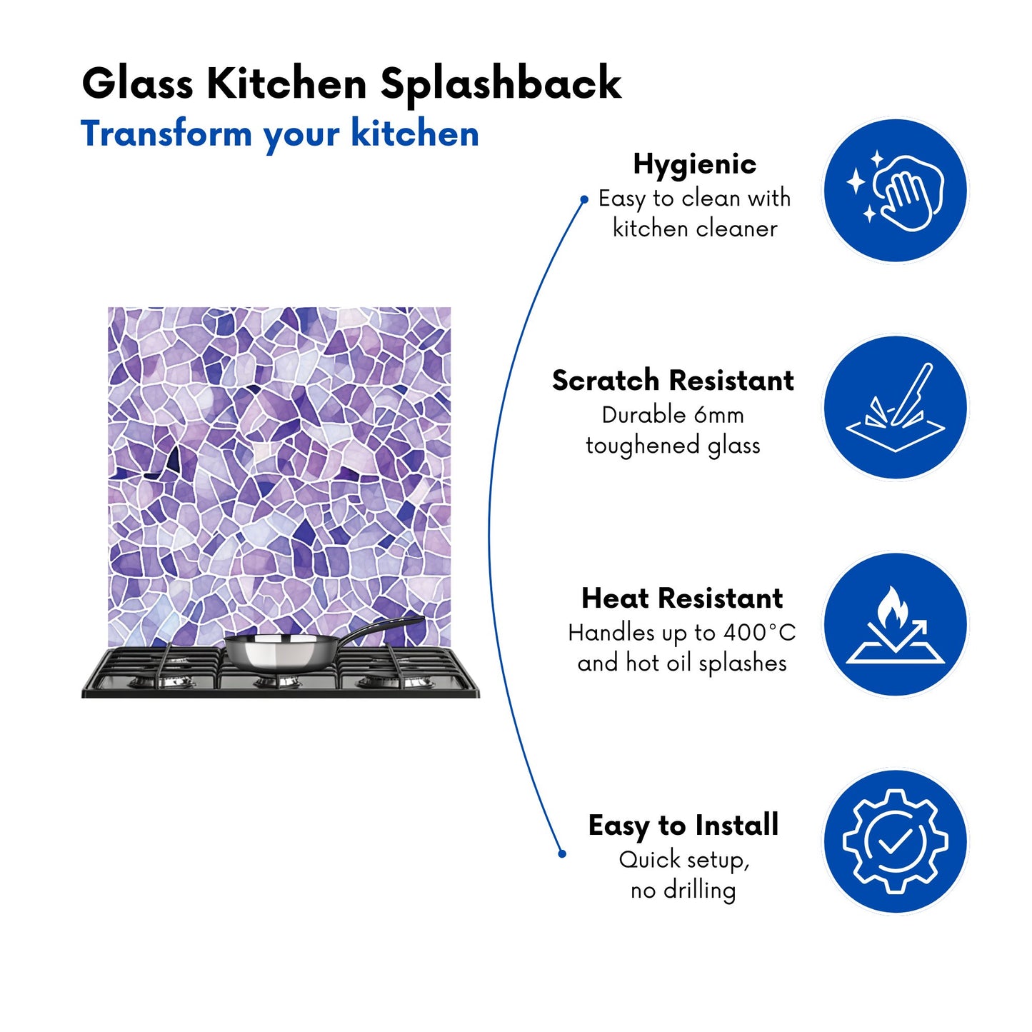 Purple and White Mosaic Design Kitchen Splashback