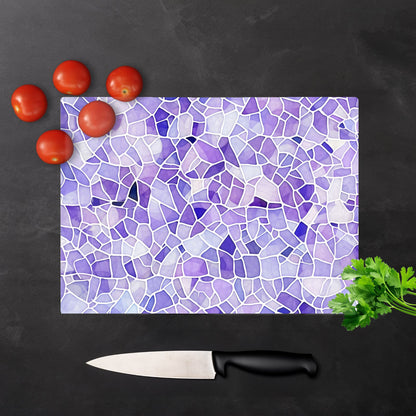 Purple And White Mosaic Design Glass Chopping Board