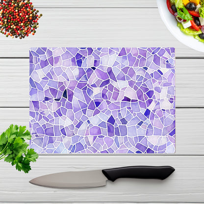 Purple And White Mosaic Design Glass Chopping Board