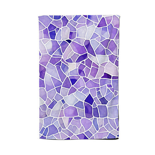 Purple and White Mosaic Design Tea Towel