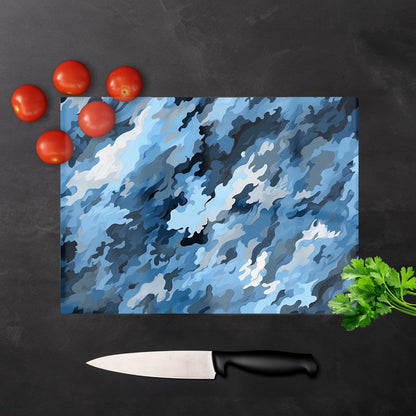 Blue And Grey Canvas Brushstrokes Glass Chopping Board