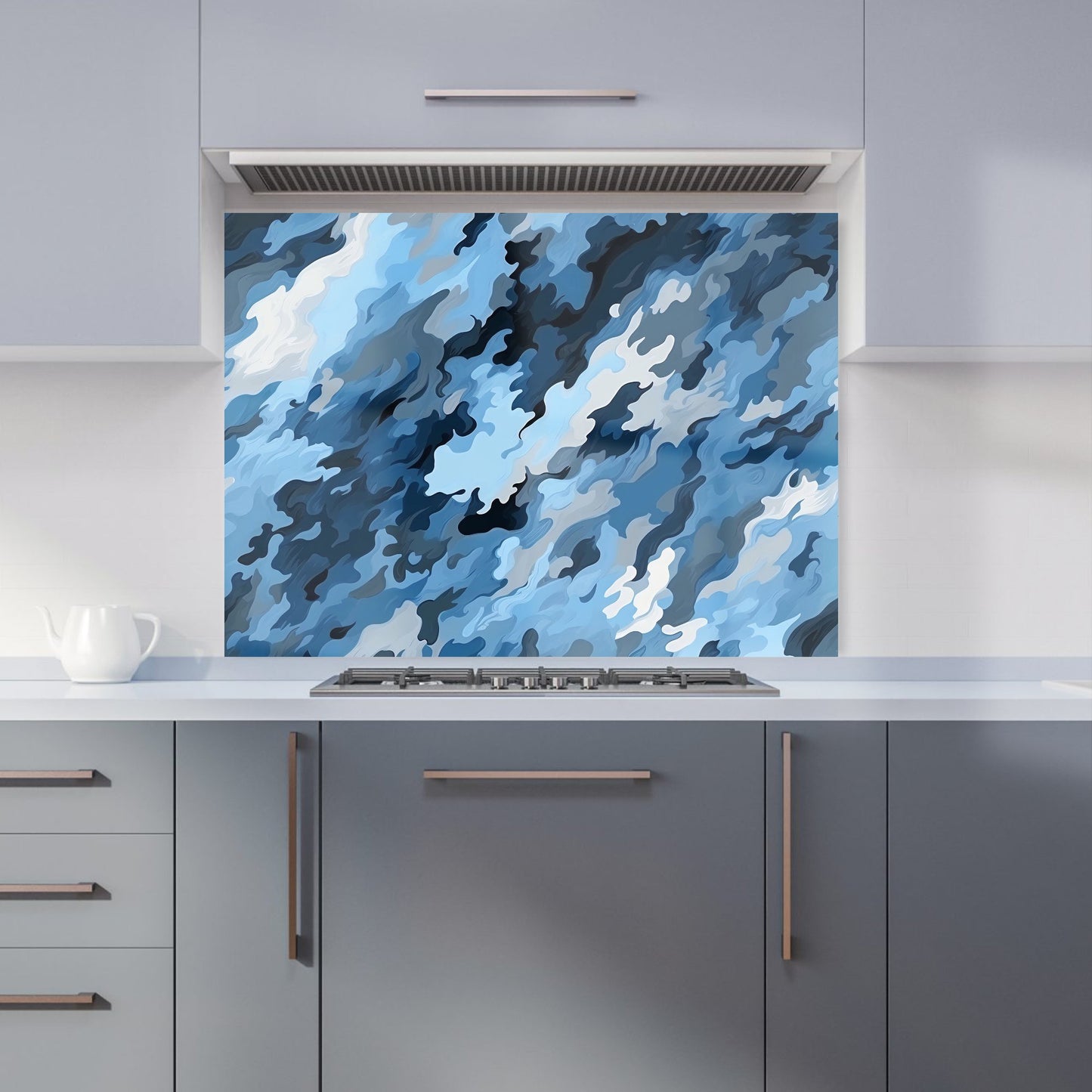 Blue And Grey Canvas Brushstrokes Kitchen Splashback