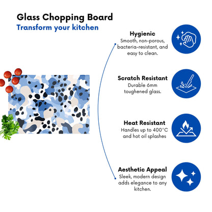 Blue Camouflage Pattern Glass Chopping Board