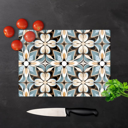 Beige And Brown Abstract Pattern Glass Chopping Board