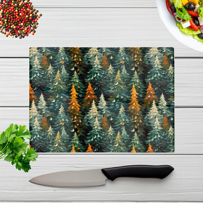 Impasto Style Christmas Trees Glass Chopping Board