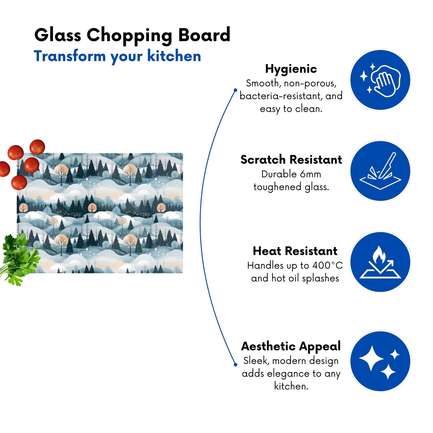Dreamy Snowy Christmas Scene Glass Chopping Board