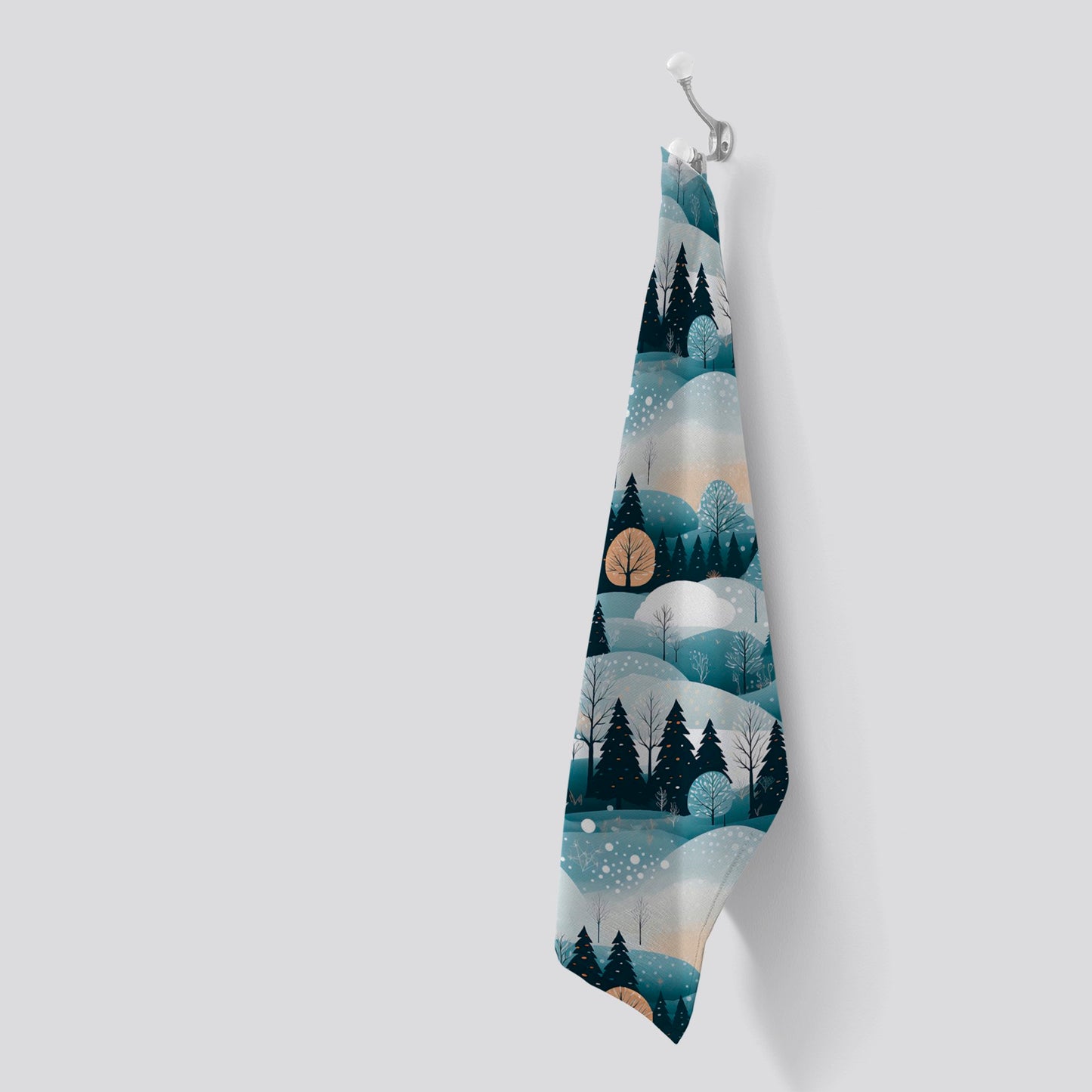 Dreamy Snowy Christmas Scene Tea Towel